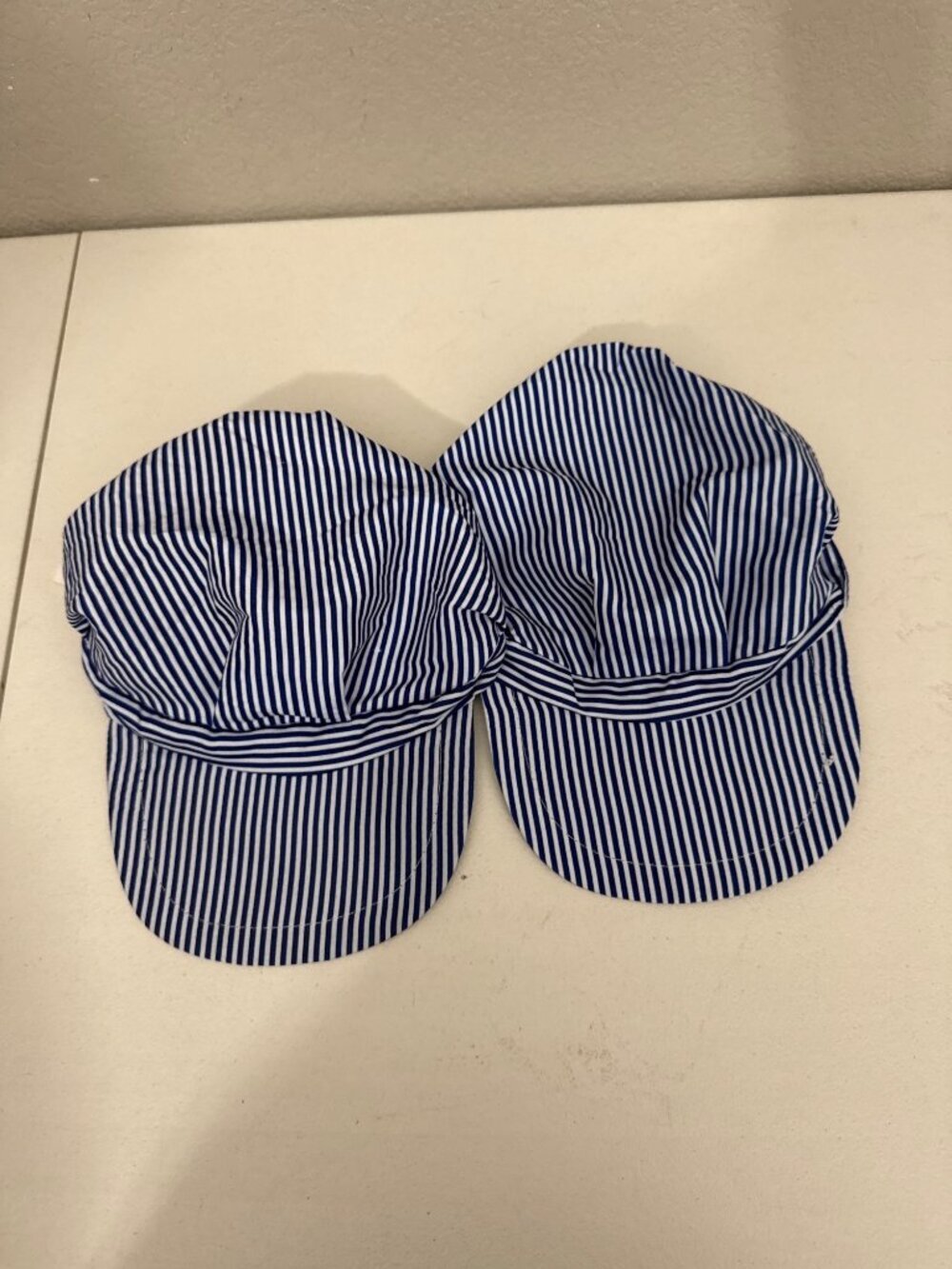 Blue & White Striped Adjustable Childrens Train Hats - Set Of 2